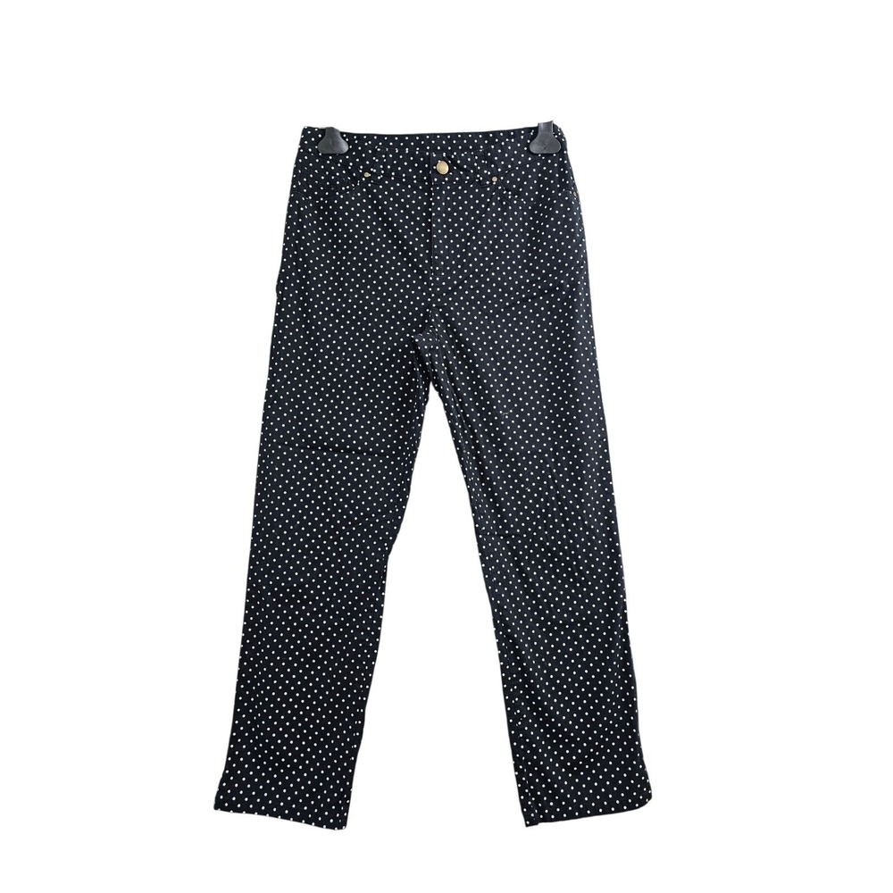 Lauren Ralph Lauren Pants Women 4 Black Polka Dot Straight Leg Stretch Cotton